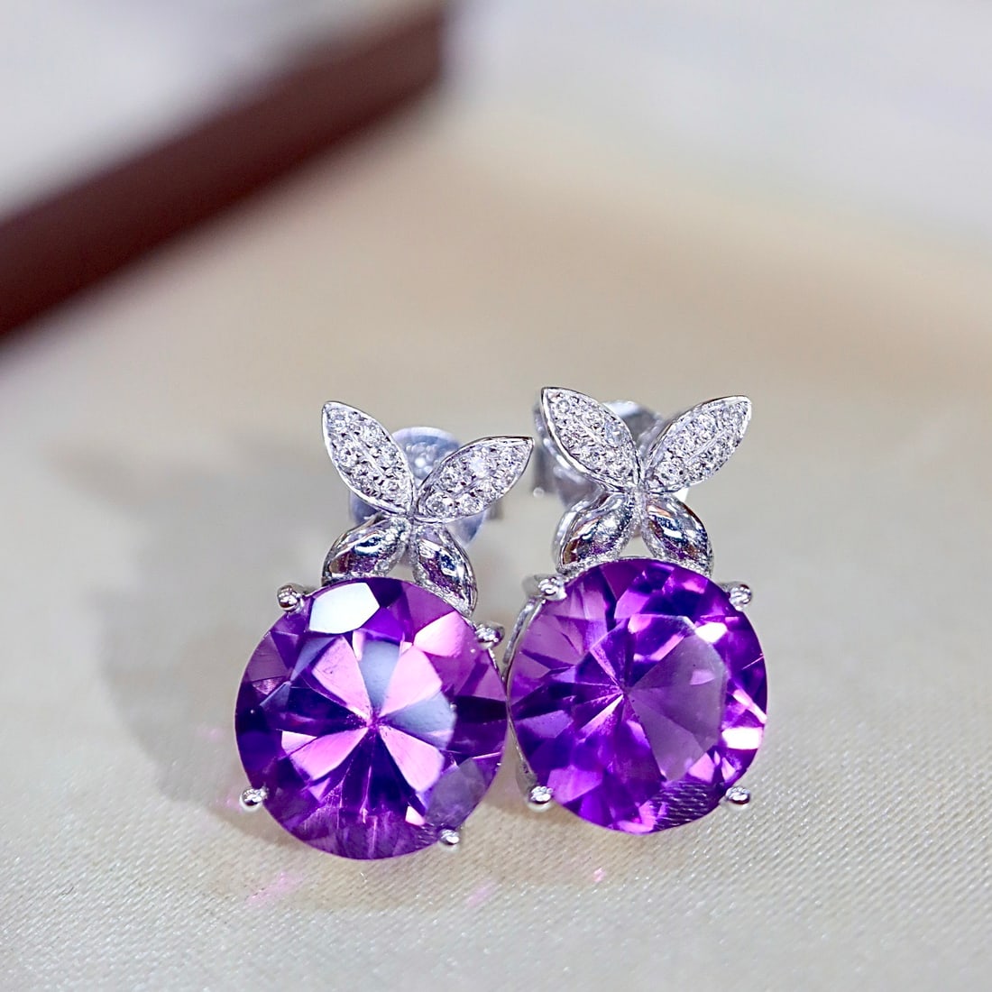 14k Gold 3.64 Ctw Natural Amethyst & Diamond Earrings - 5