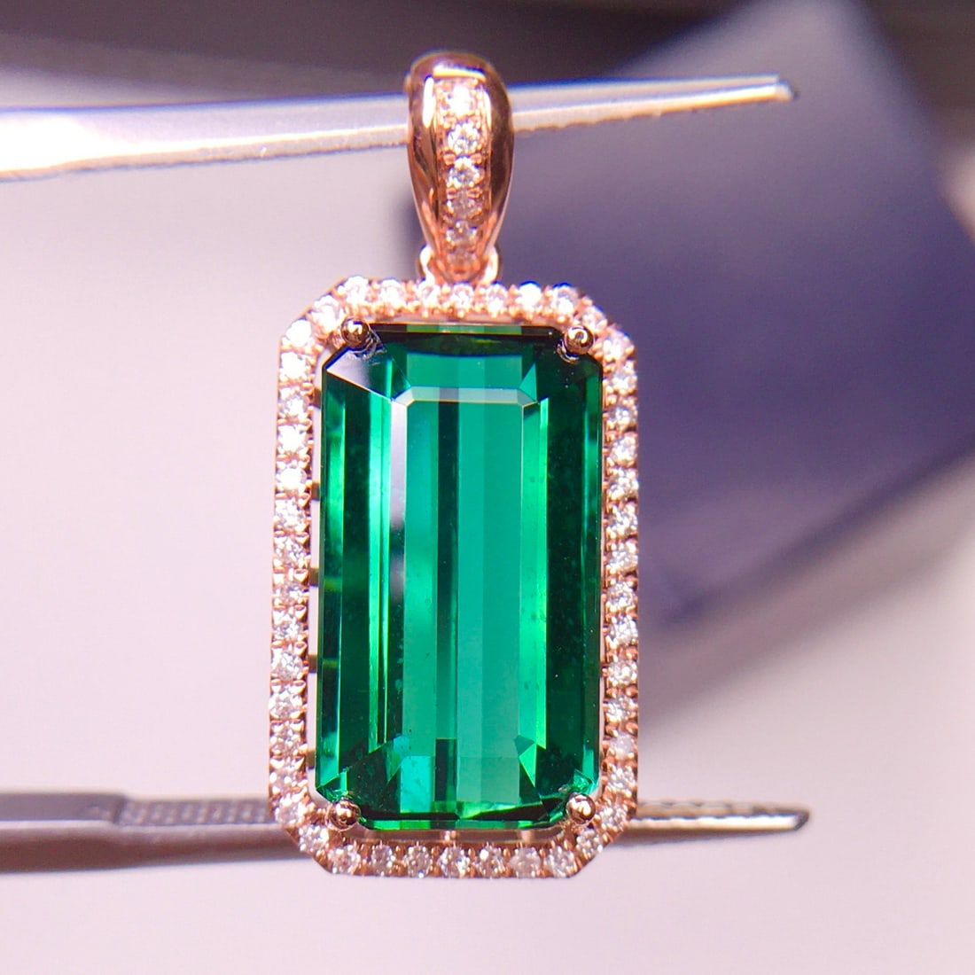 14k Gold 6.1 Ct Natural Tourmaline & Diamond Pendant( Without Chain ) - 4