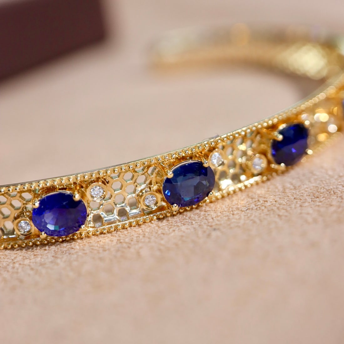 14k Gold 3.39 Ctw Natural Sapphire & Diamond Bangle - 4