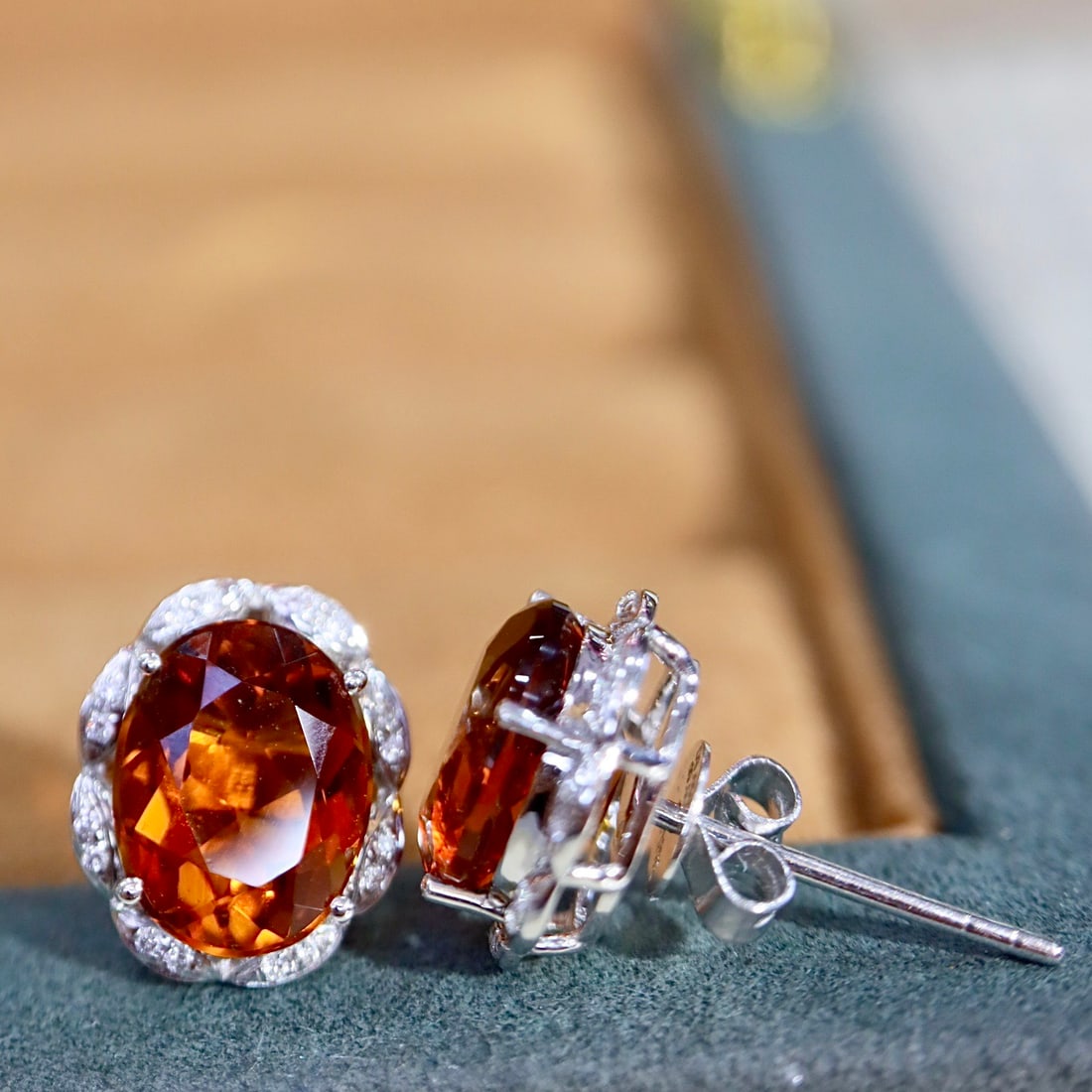 14k Gold 3.78 Ctw Natural Citrine & Diamond Earrings - 4