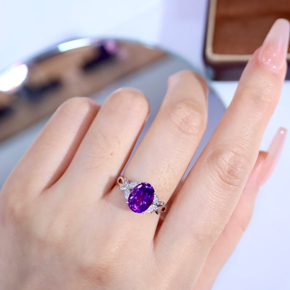 14k Gold 2.43 Ctw Natural Amethyst & Diamond Ring - 3