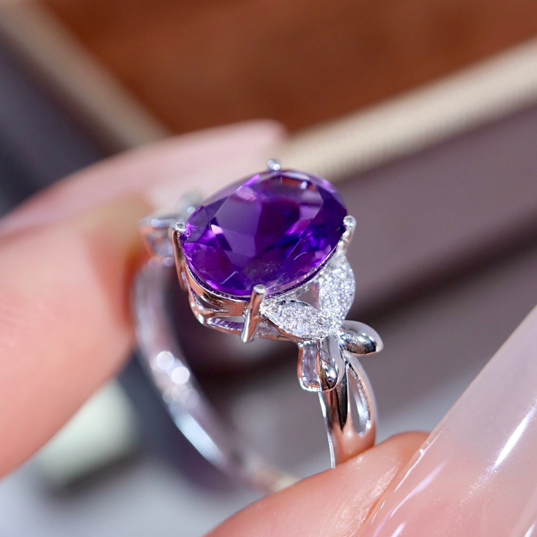 14k Gold 2.43 Ctw Natural Amethyst & Diamond Ring - 4