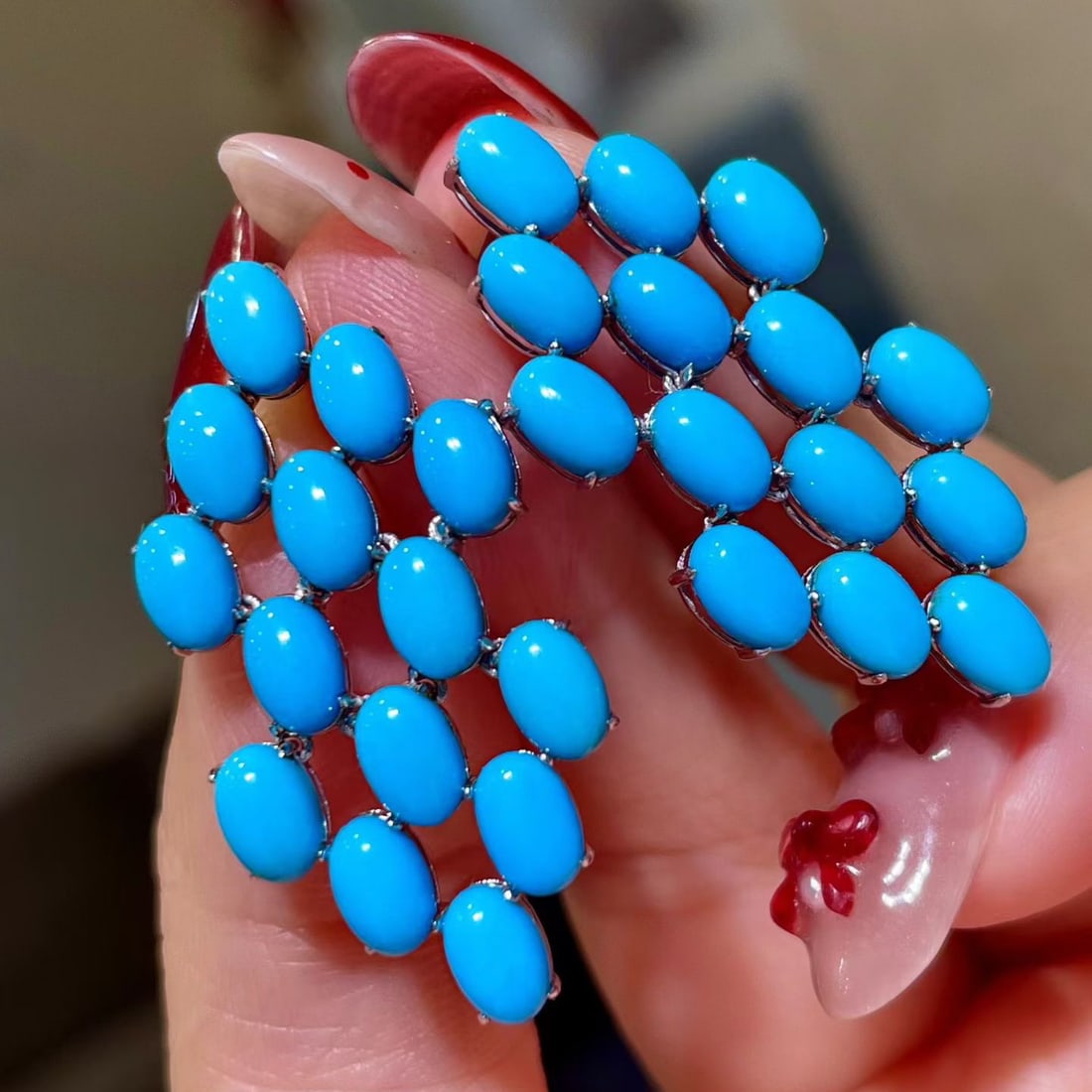 14k Gold 12.52 Ct Natural Blue Turquoise Earrings - 2