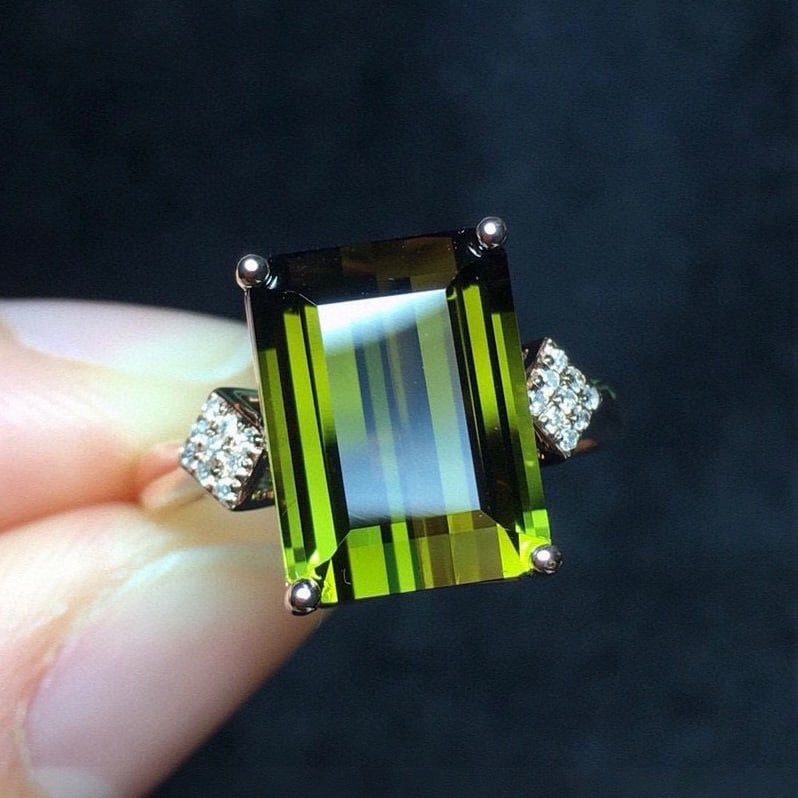 14k Gold 6 Ct Natural Tourmaline & Diamond Ring - 2