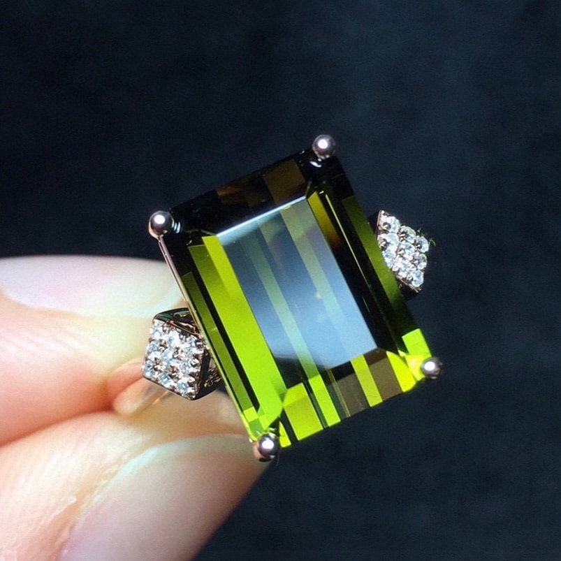 14k Gold 6 Ct Natural Tourmaline & Diamond Ring - 3