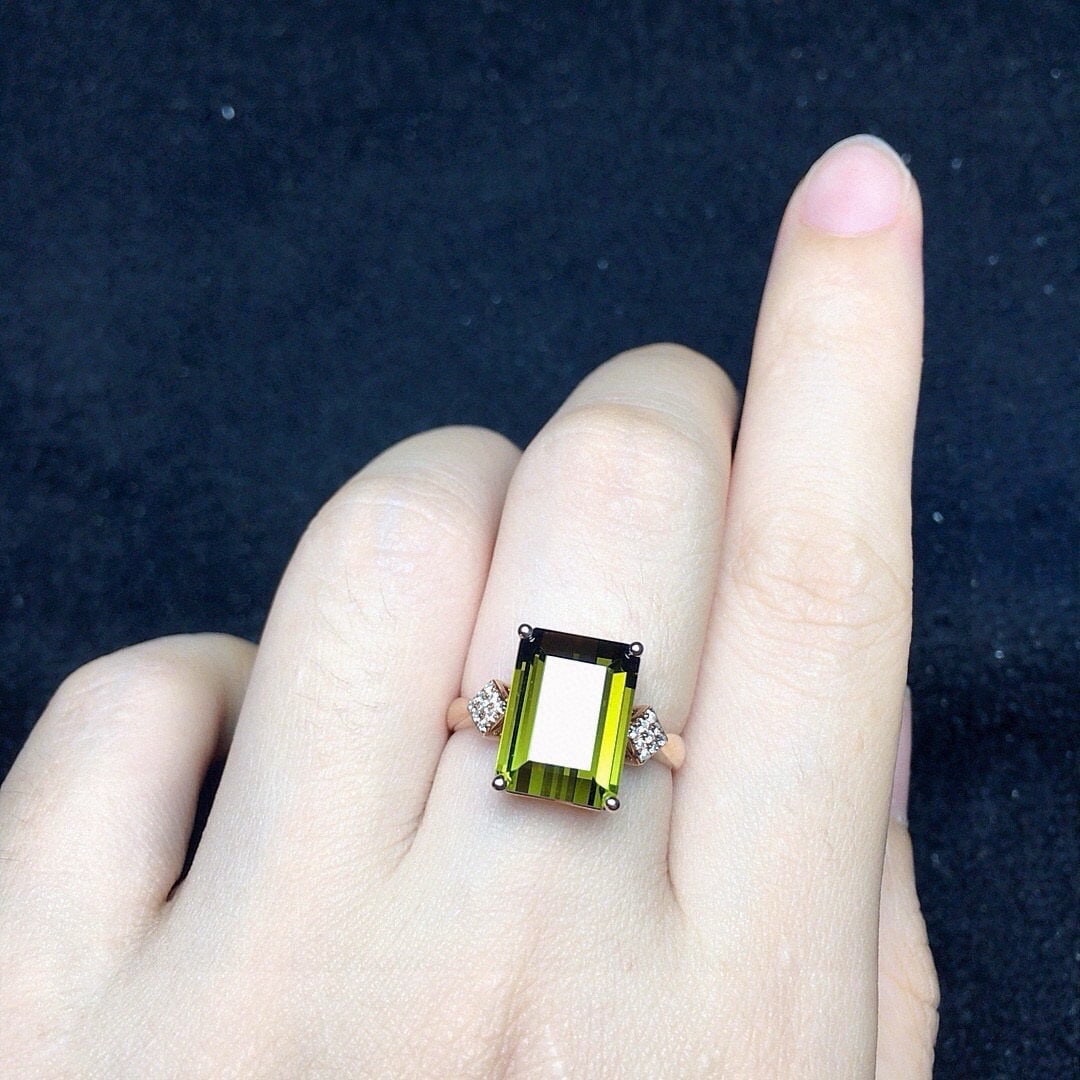 14k Gold 6 Ct Natural Tourmaline & Diamond Ring - 4