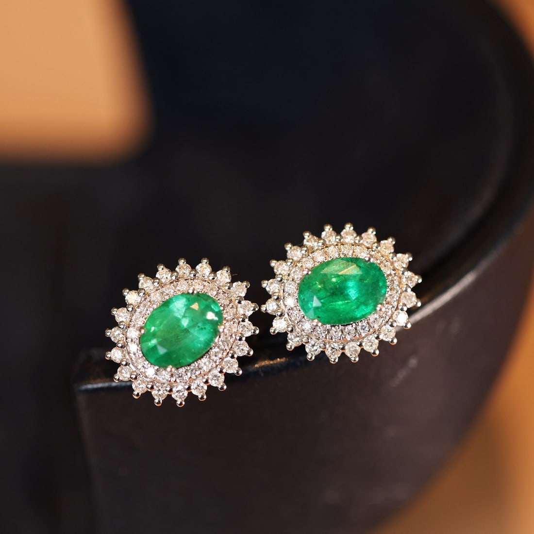 14k Gold 2.26 Ctw Natural Emerald & Diamond Earrings - 2