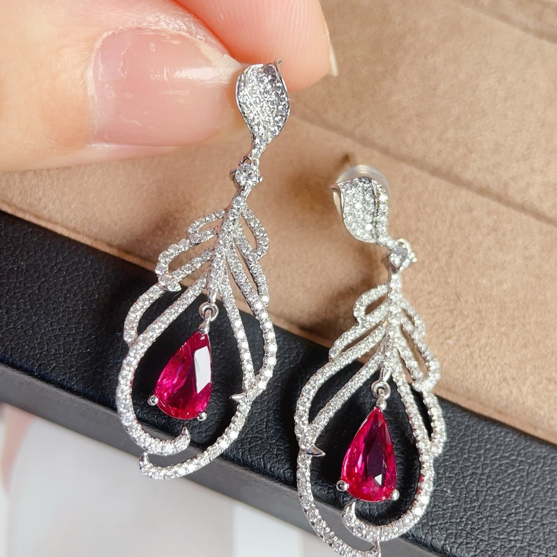 14k Gold 3.01 Ctw Natural Ruby & Diamond Earrings - 2