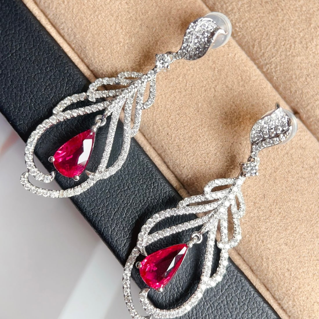 14k Gold 3.01 Ctw Natural Ruby & Diamond Earrings - 3