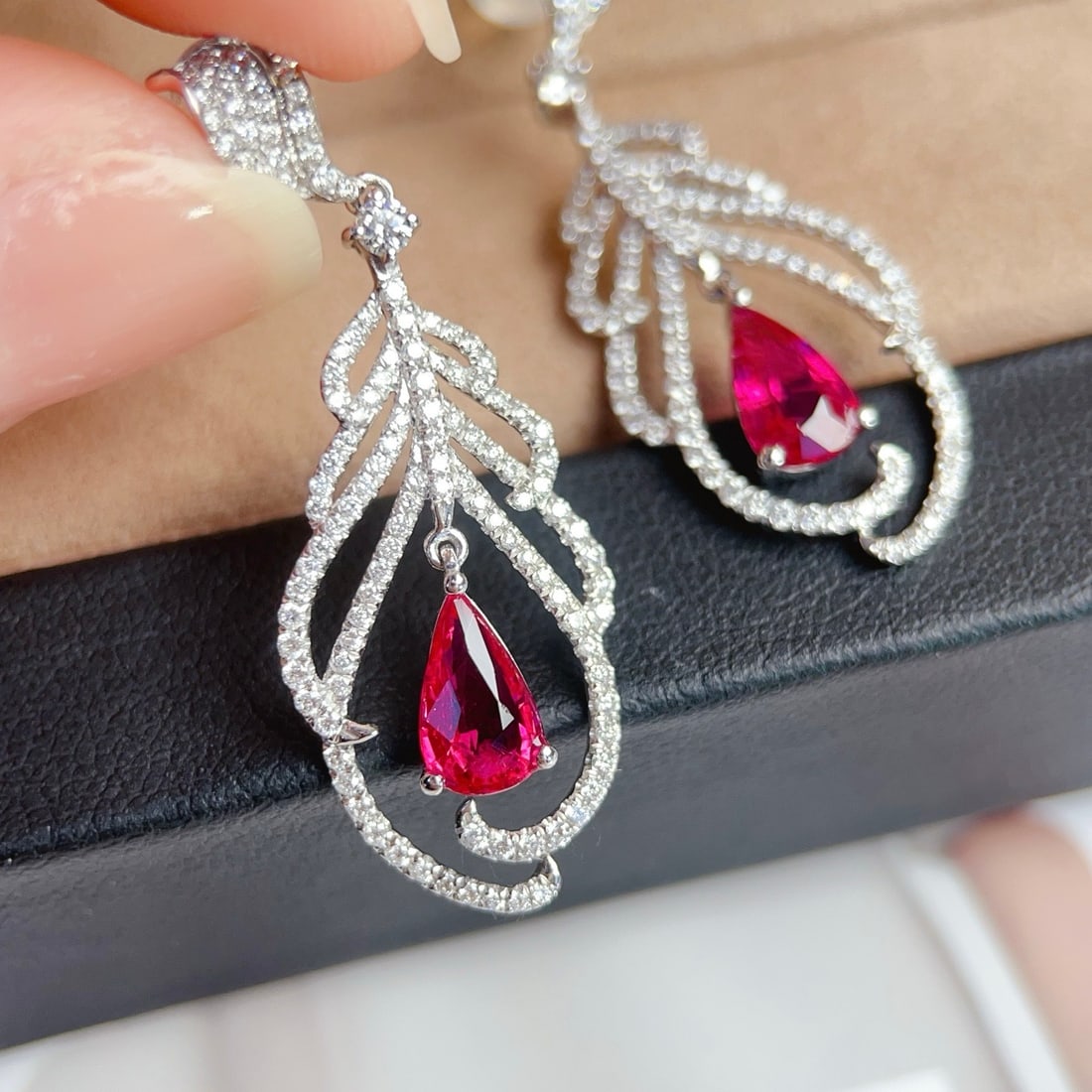 14k Gold 3.01 Ctw Natural Ruby & Diamond Earrings - 4