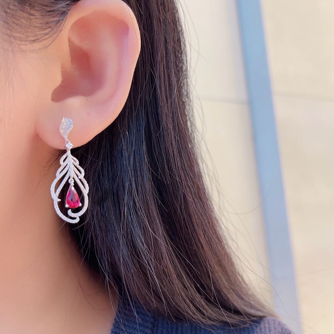 14k Gold 3.01 Ctw Natural Ruby & Diamond Earrings - 6