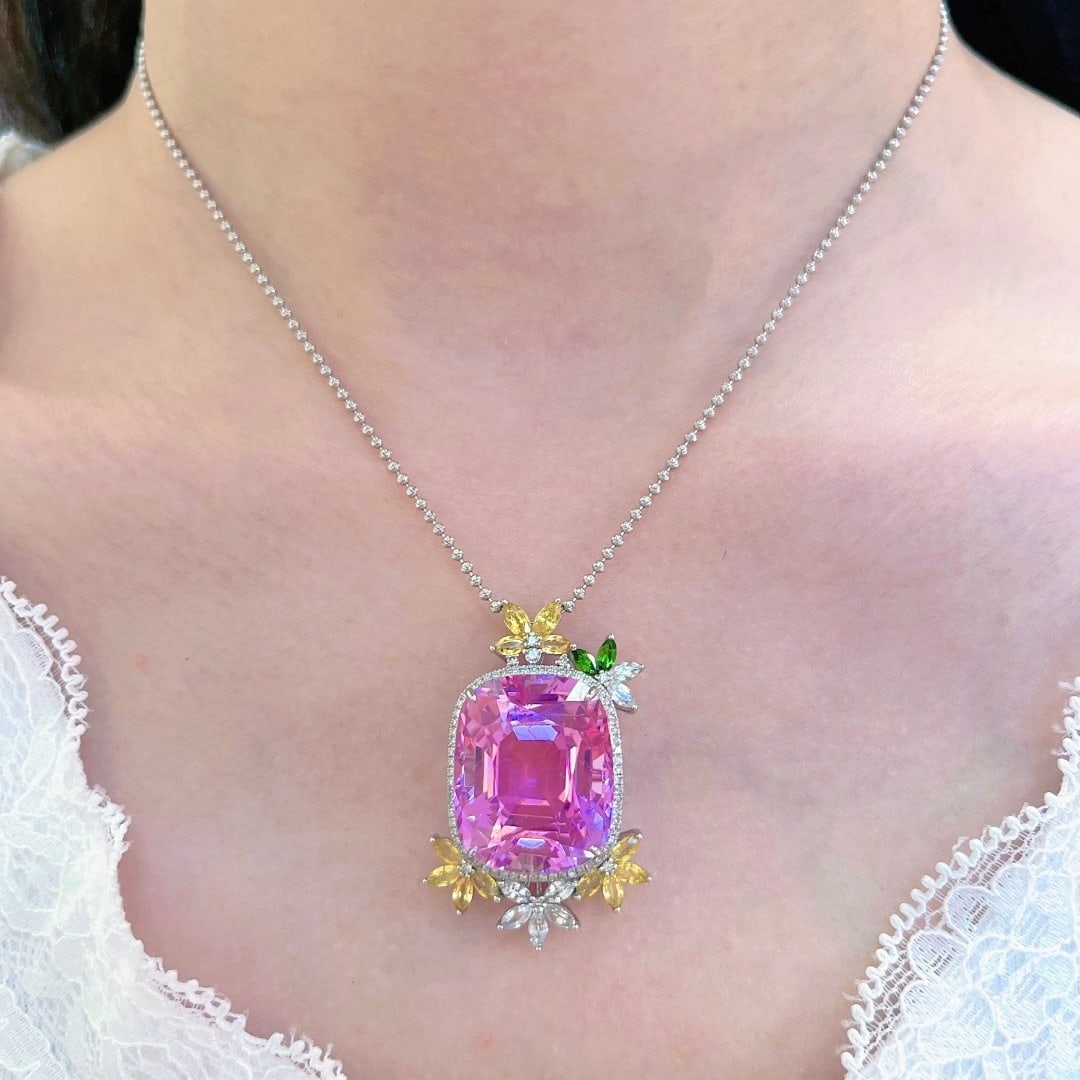 14k Gold 34.86 Ctw Natural Kunzite & Diamond Pendant( Without Chain ) - 5