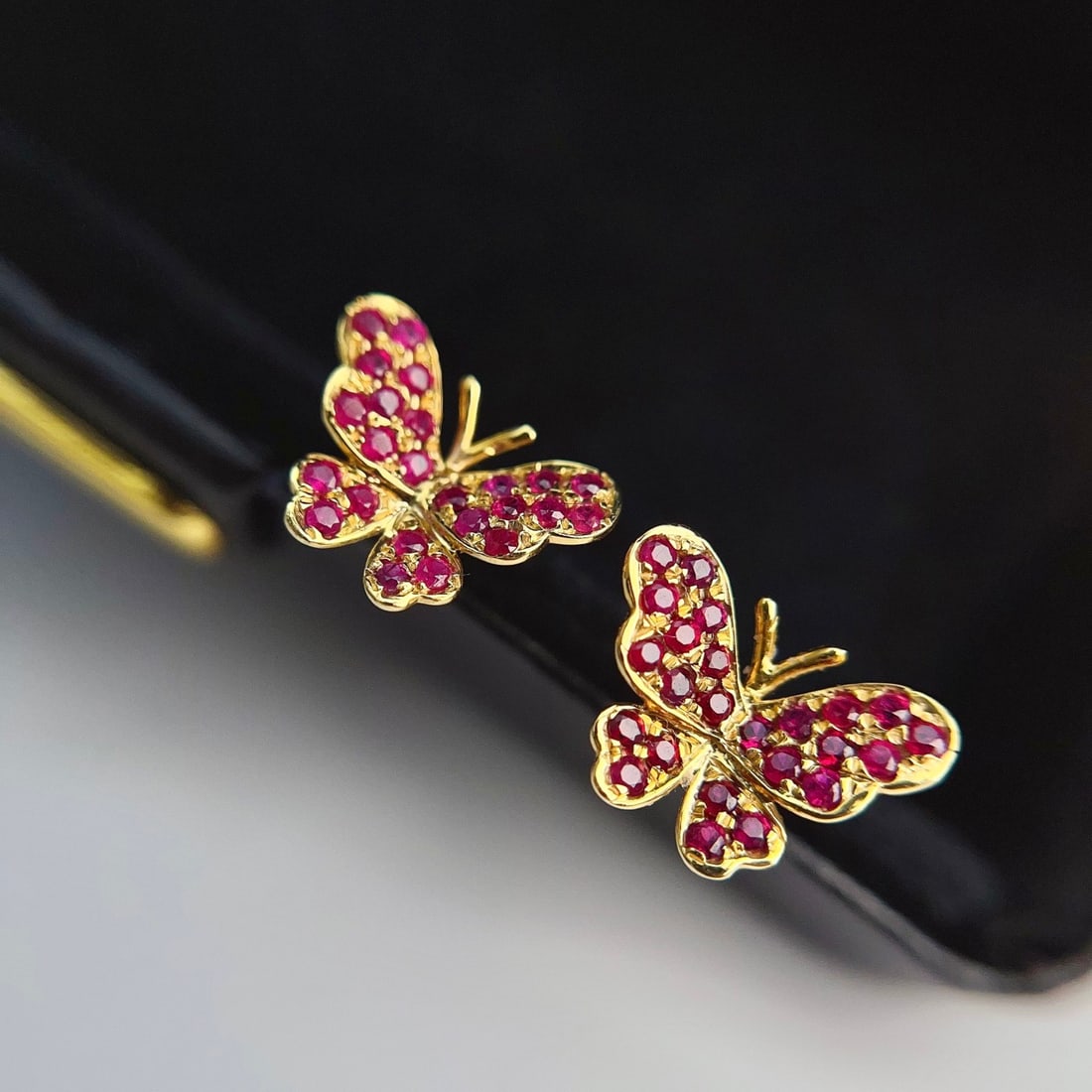 14k Gold 1 Ct Natural Ruby & Butterfly Earrings - 2