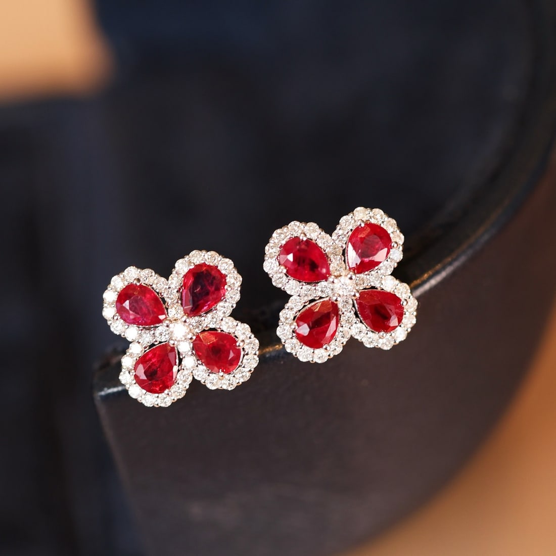 14k Gold 1.89 Ctw Natural Ruby & Diamond Earrings - 4