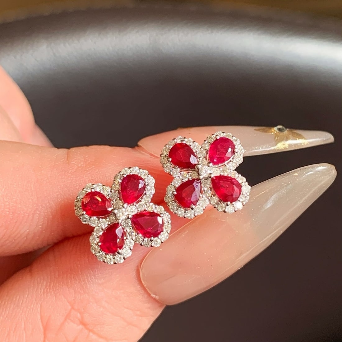 14k Gold 1.89 Ctw Natural Ruby & Diamond Earrings - 7