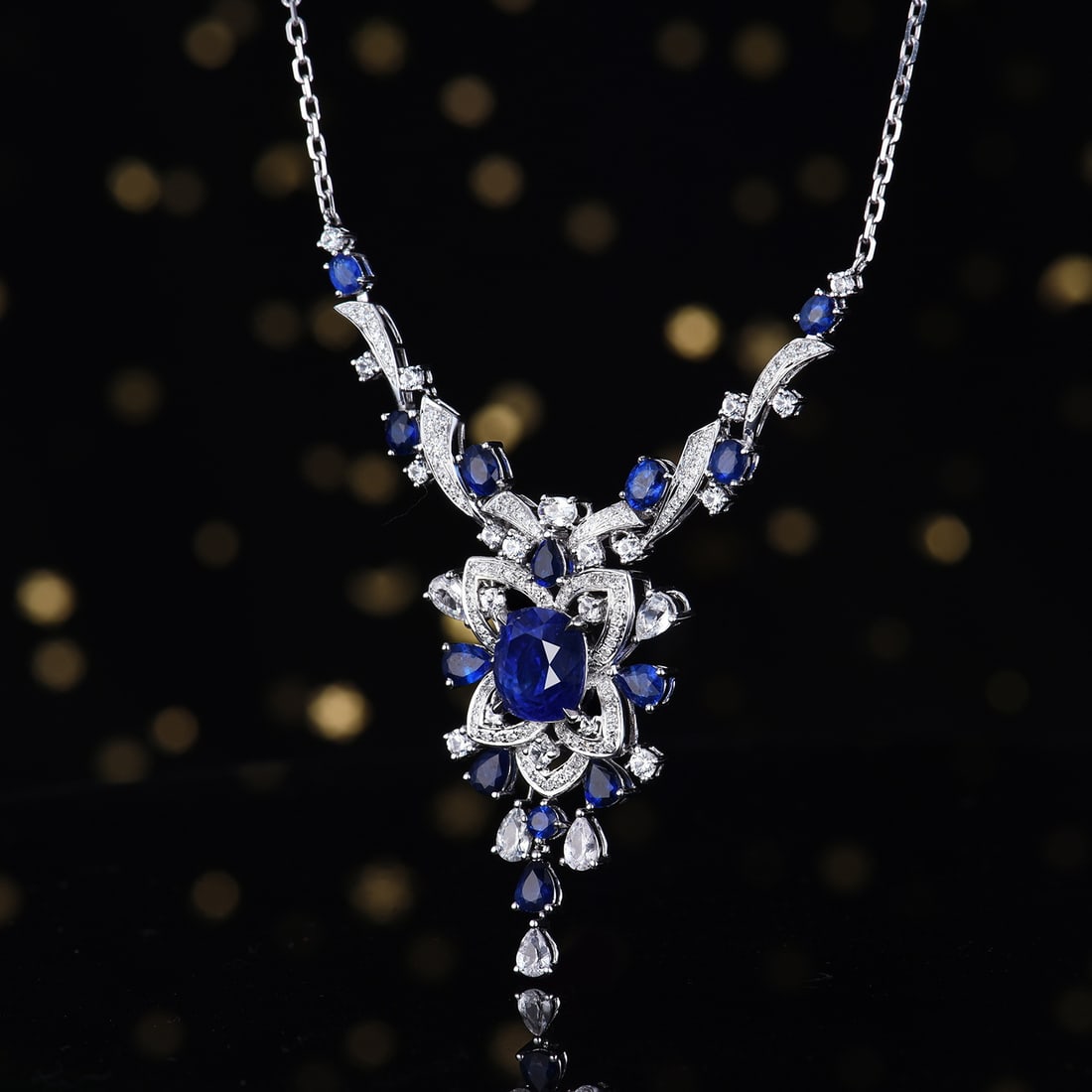 14k Gold 3.38 Ctw Natural Sapphire & Diamond Necklace - 2