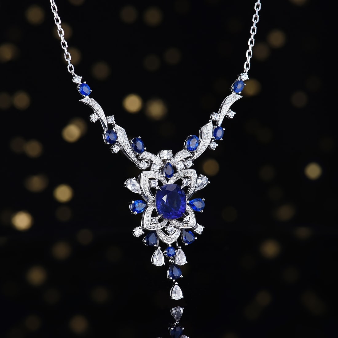 14k Gold 3.38 Ctw Natural Sapphire & Diamond Necklace - 3