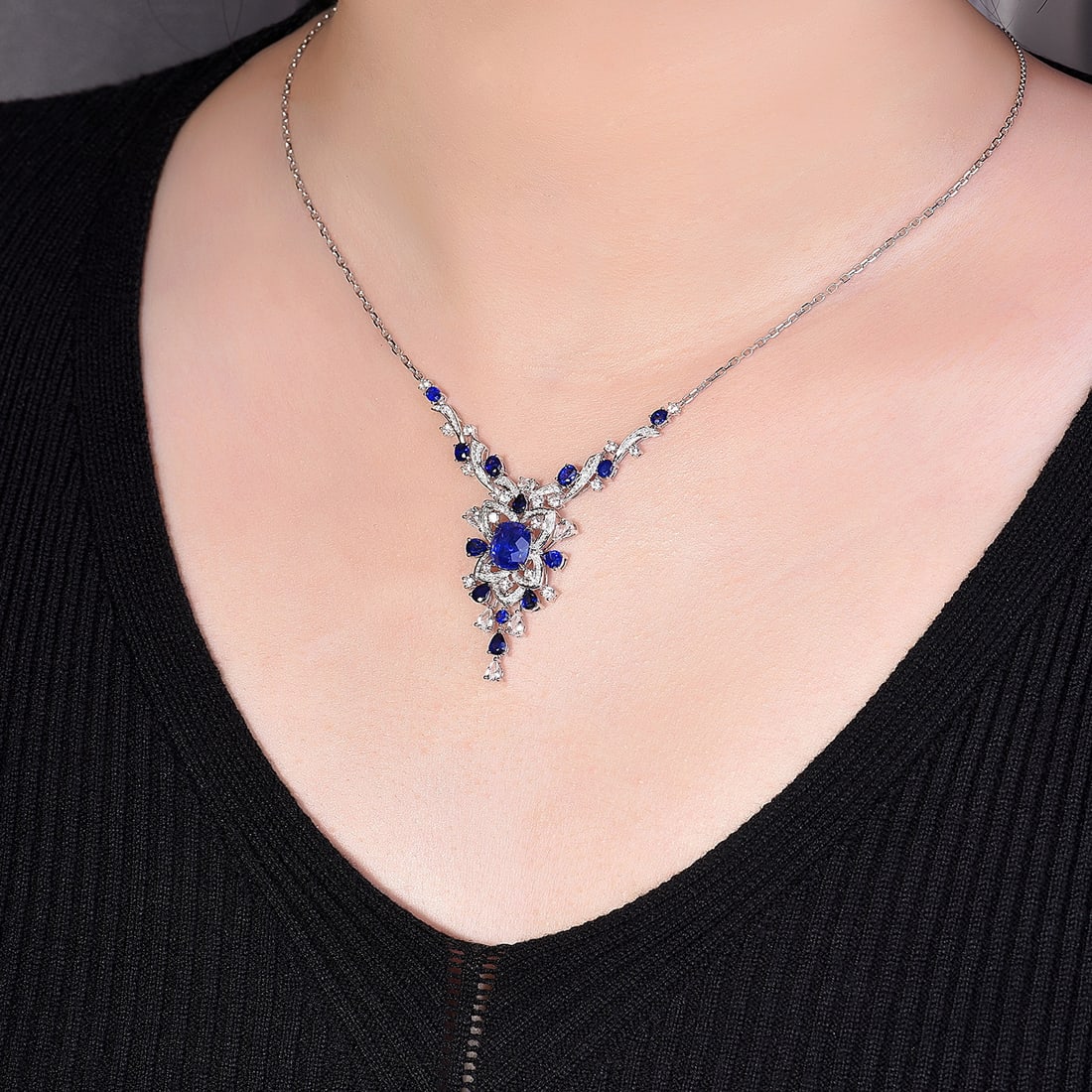14k Gold 3.38 Ctw Natural Sapphire & Diamond Necklace - 7