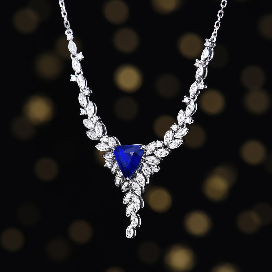 14k Gold 1.47 Ctw Natural Sapphire & Diamond Necklace - 5