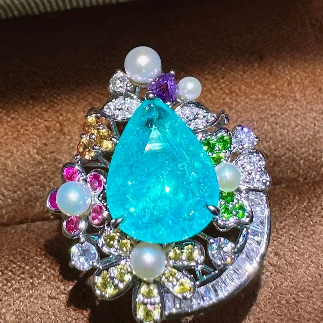 14k Gold 2.59 Ctw Natural Paraiba Tourmaline & Diamond Ring - 2