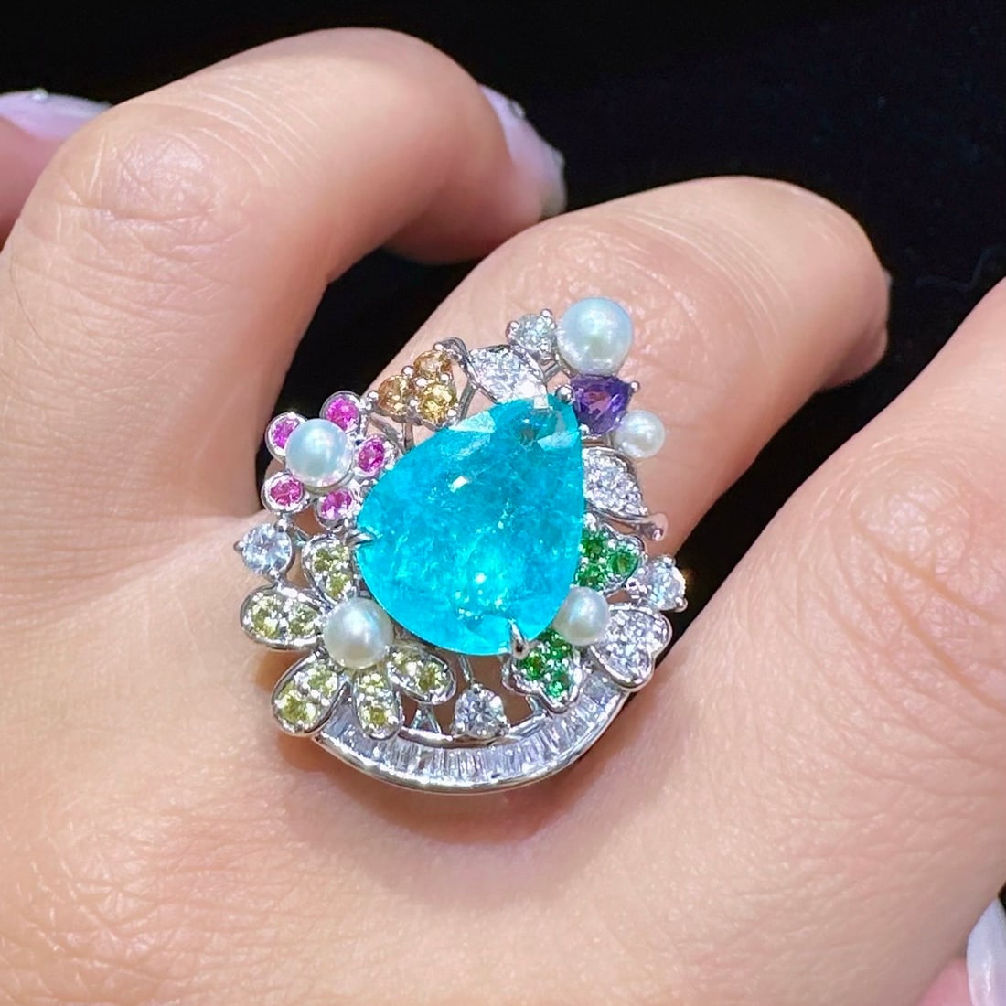 14k Gold 2.59 Ctw Natural Paraiba Tourmaline & Diamond Ring - 4