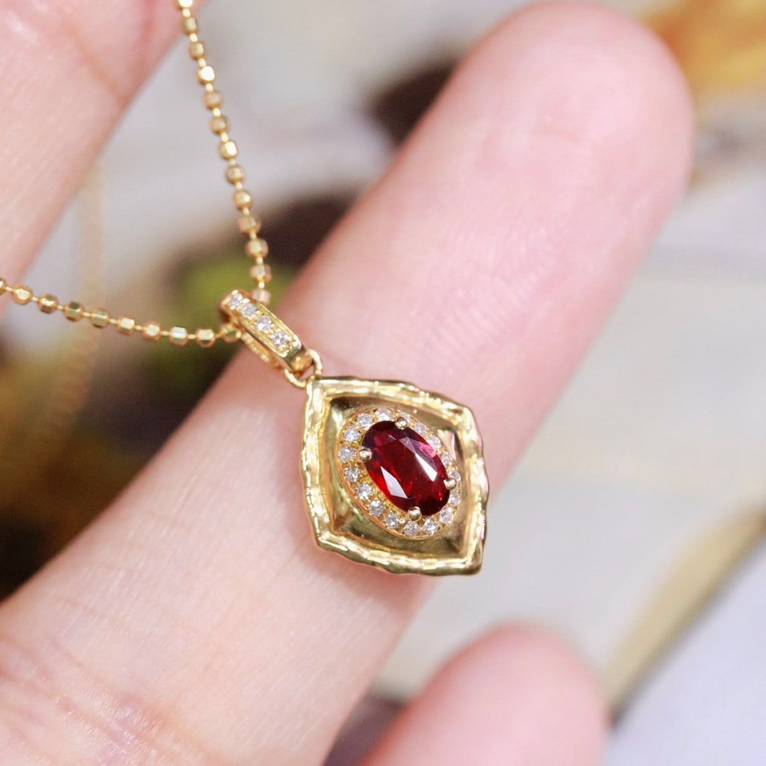 14k Gold 0.38 Ctw Natural Ruby & Diamond Pendant( Without Chain ) - 3