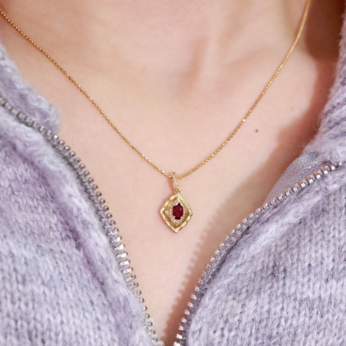 14k Gold 0.38 Ctw Natural Ruby & Diamond Pendant( Without Chain ) - 6