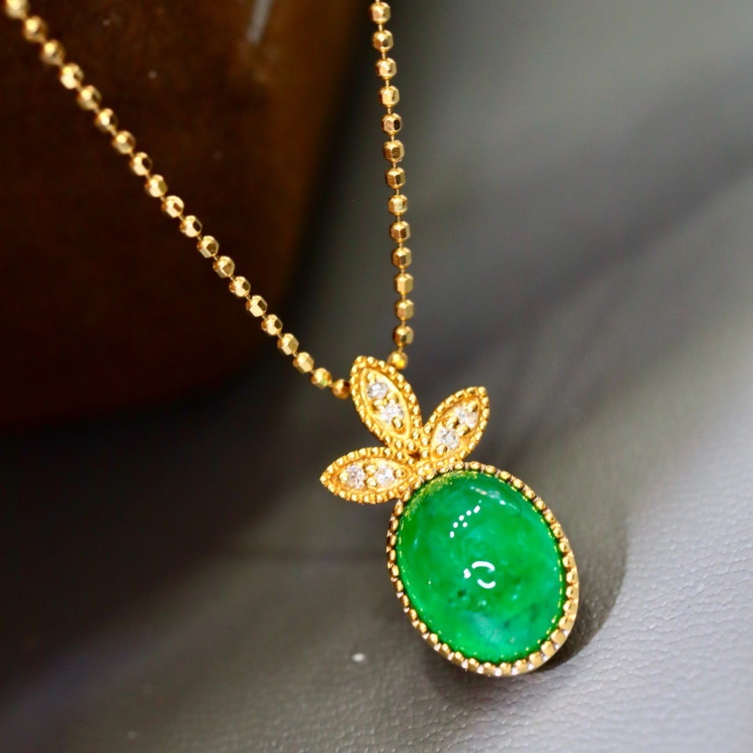 14k Gold 2.29 Ctw Natural Emerald & Diamond Pendant( Without Chain ) - 2