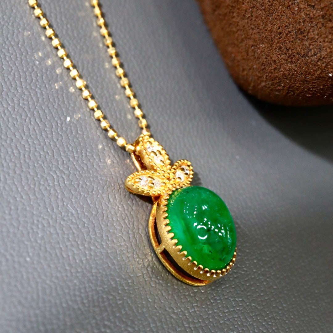 14k Gold 2.29 Ctw Natural Emerald & Diamond Pendant( Without Chain ) - 3