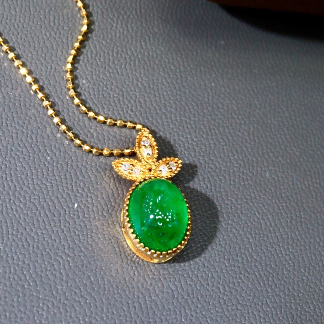 14k Gold 2.29 Ctw Natural Emerald & Diamond Pendant( Without Chain ) - 4