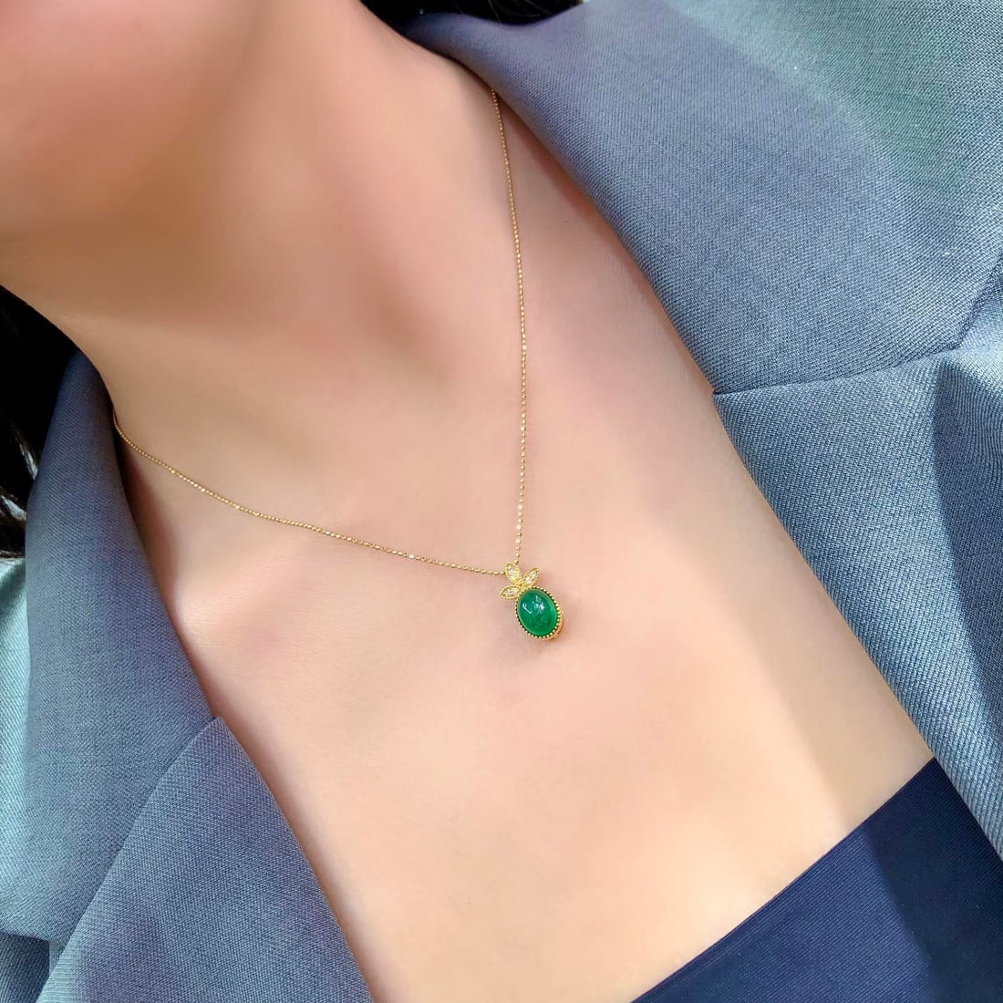 14k Gold 2.29 Ctw Natural Emerald & Diamond Pendant( Without Chain ) - 5