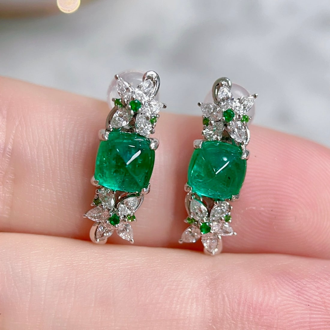 14k Gold 2.42 Ctw Natural Emerald & Diamond Earrings - 2