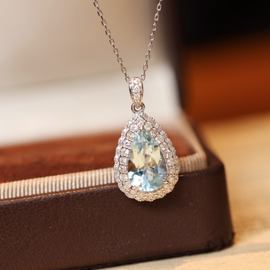 14k Gold 3.36 Ctw Natural Aquamarine & Diamond Pendant( Without Chain ) - 3