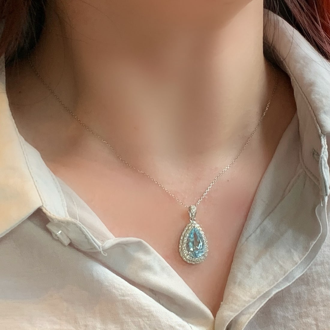 14k Gold 3.36 Ctw Natural Aquamarine & Diamond Pendant( Without Chain ) - 5