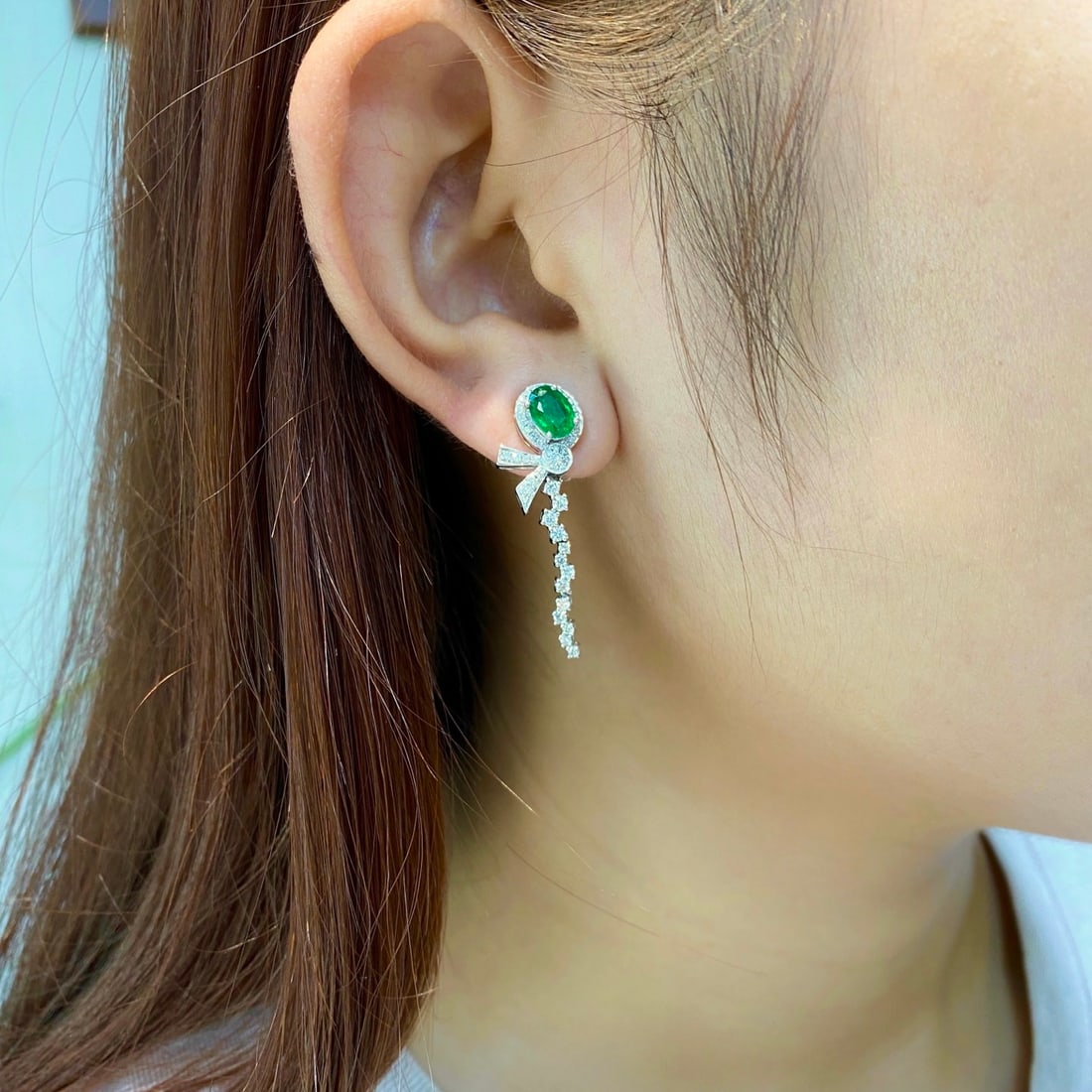 14k Gold 2.96 Ctw Vivid Green Natural Emerald & Diamond Earrings - 3