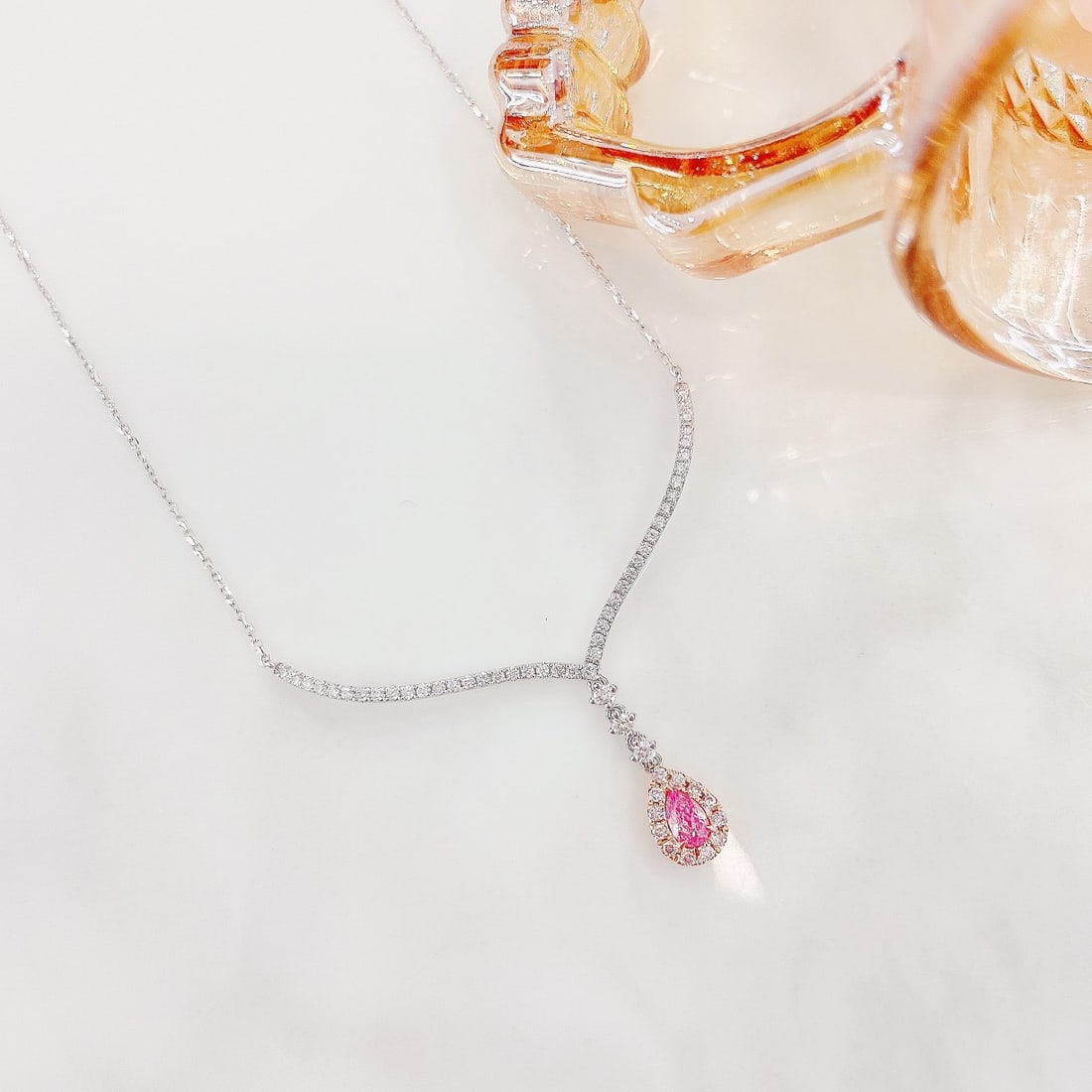 14k Gold 0.50 Ctw Natural Pink Diamond & Diamond Necklace - 3
