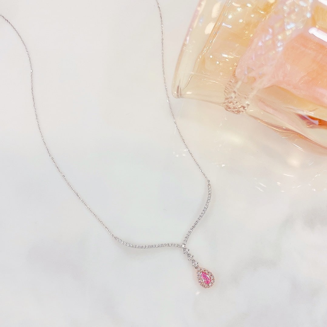 14k Gold 0.50 Ctw Natural Pink Diamond & Diamond Necklace - 4