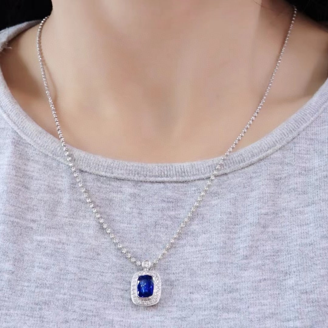 14k Gold 1.74 Ctw Natural Sapphire & Diamond Pendant( Without Chain ) - 5