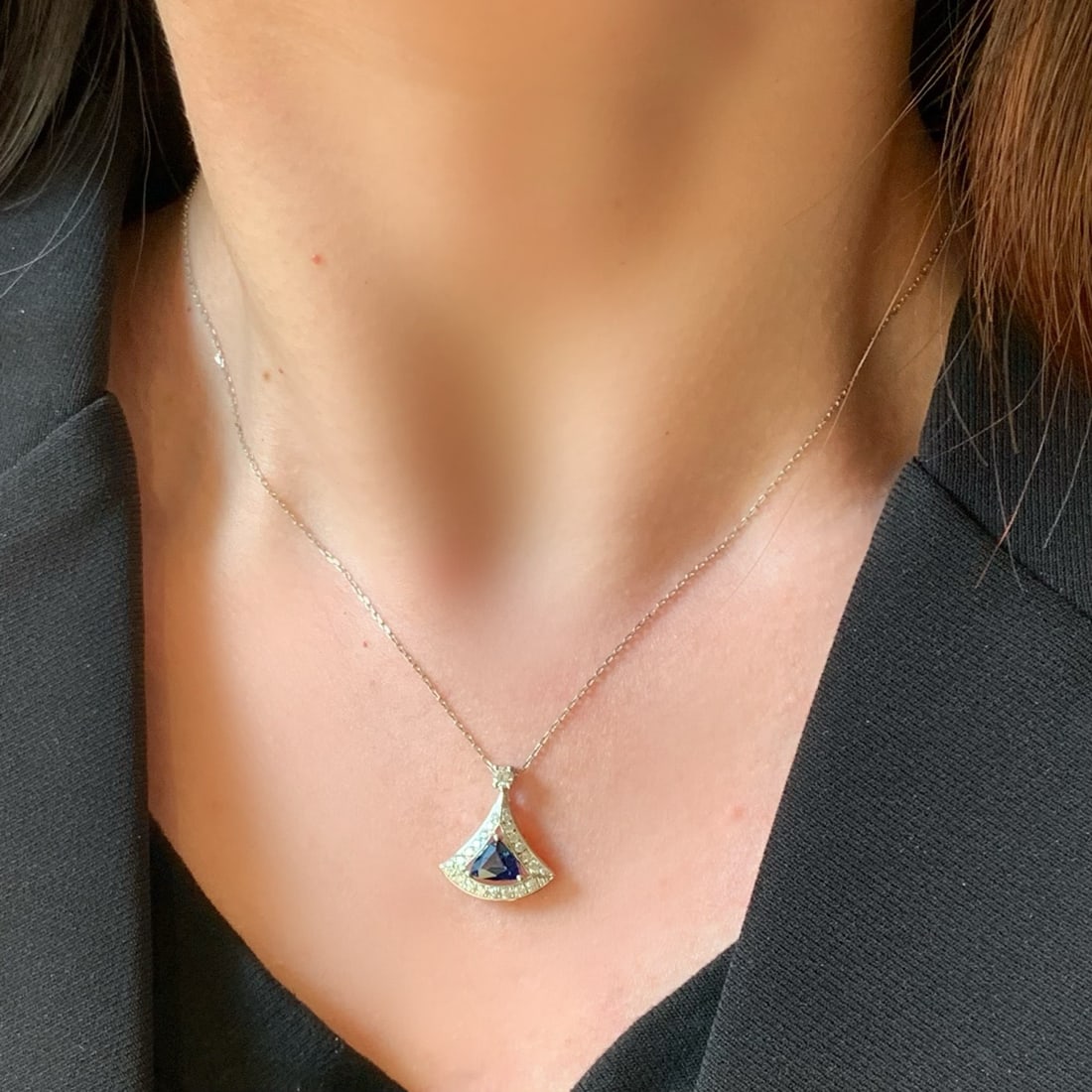 14k Gold 1.59 Ctw Natural Sapphire & Diamond Pendant( Without Chain ) - 4