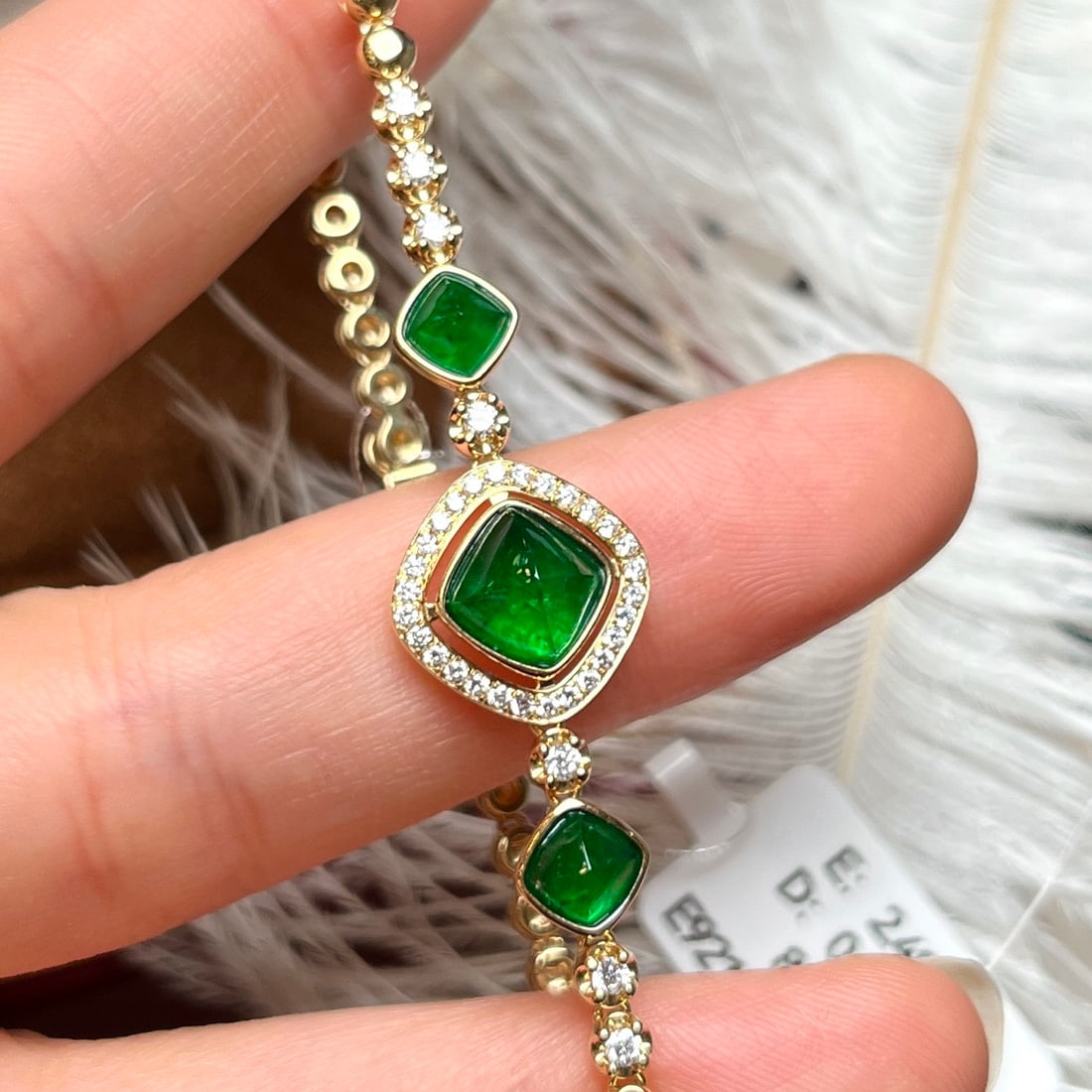 14k Gold 2.87 Ctw Vivid Green Natural Emerald & Diamond Bracelet - 4