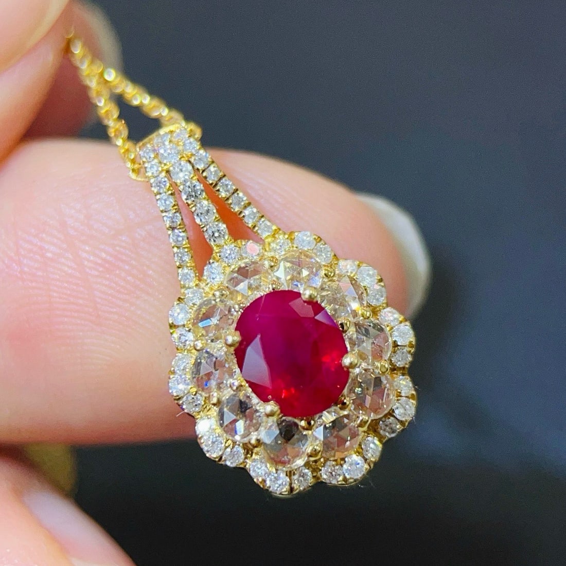 14k Gold 1.56 Ctw Natural Ruby & Diamond Pendant( Without Chain ) - 2