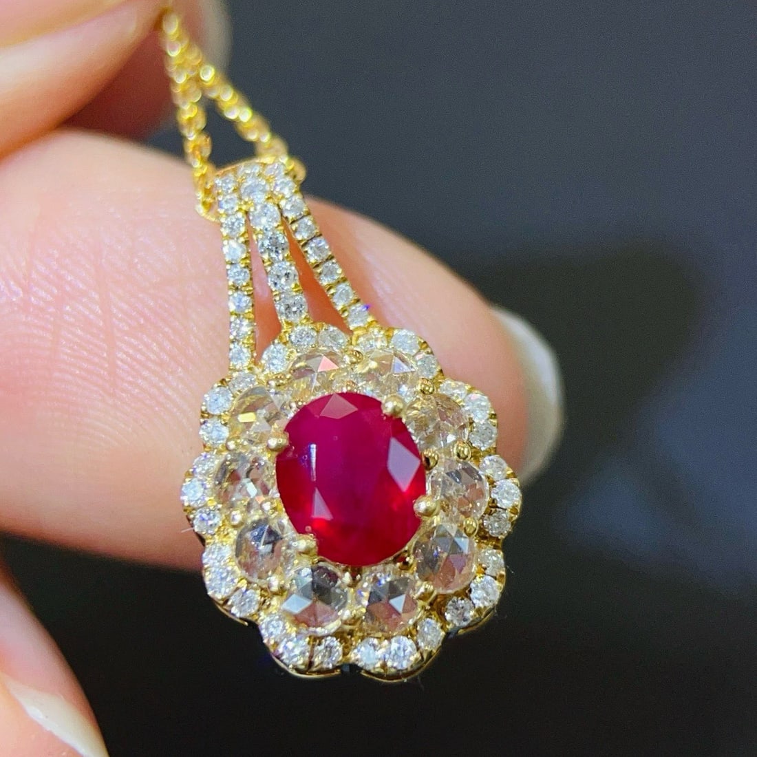 14k Gold 1.56 Ctw Natural Ruby & Diamond Pendant( Without Chain ) - 5