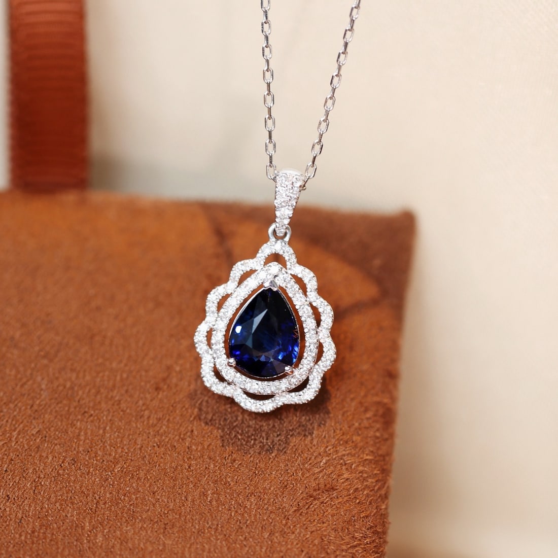 14k Gold 1.71 Ctw Natural Sapphire & Diamond Pendant( Without Chain ) - 2