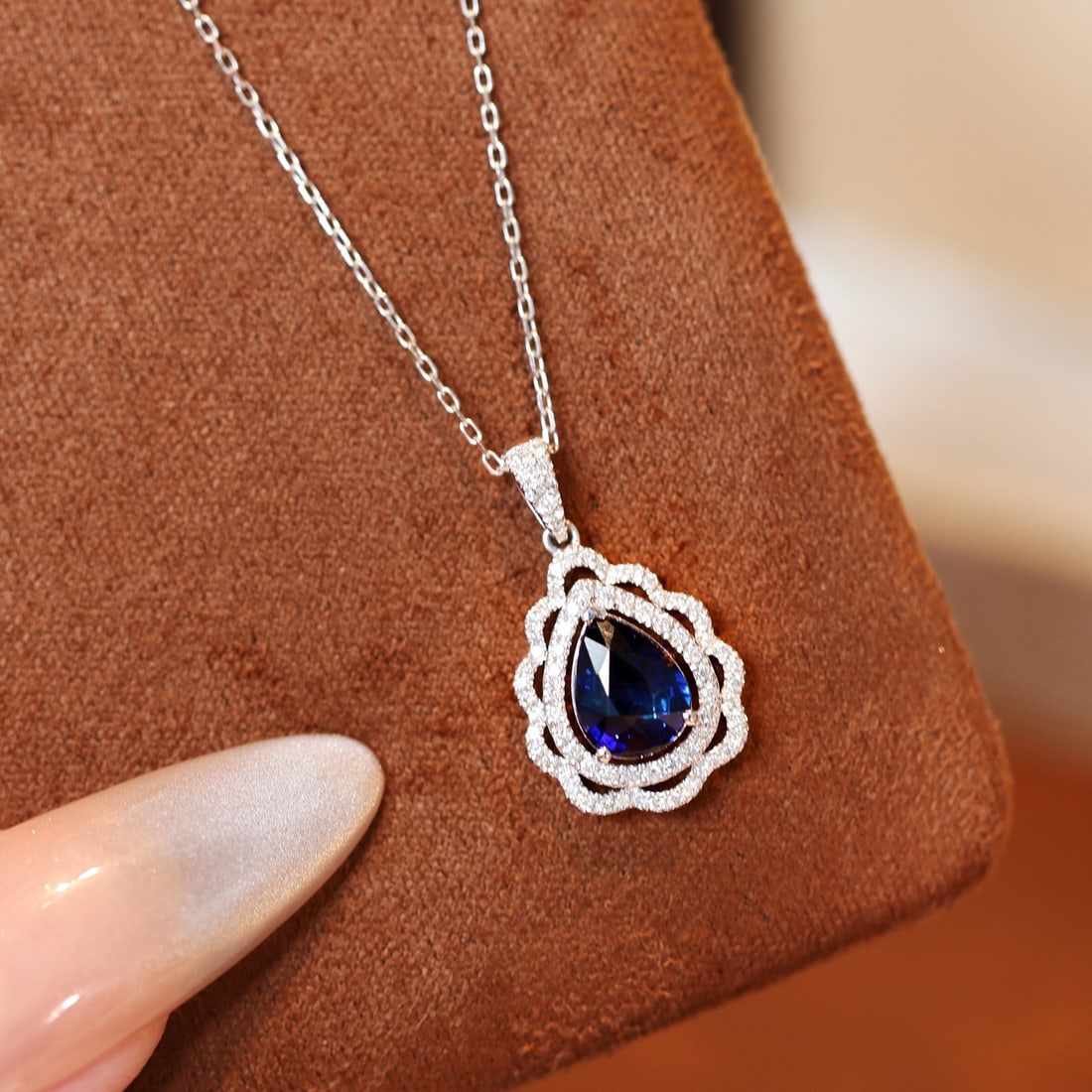 14k Gold 1.71 Ctw Natural Sapphire & Diamond Pendant( Without Chain ) - 3