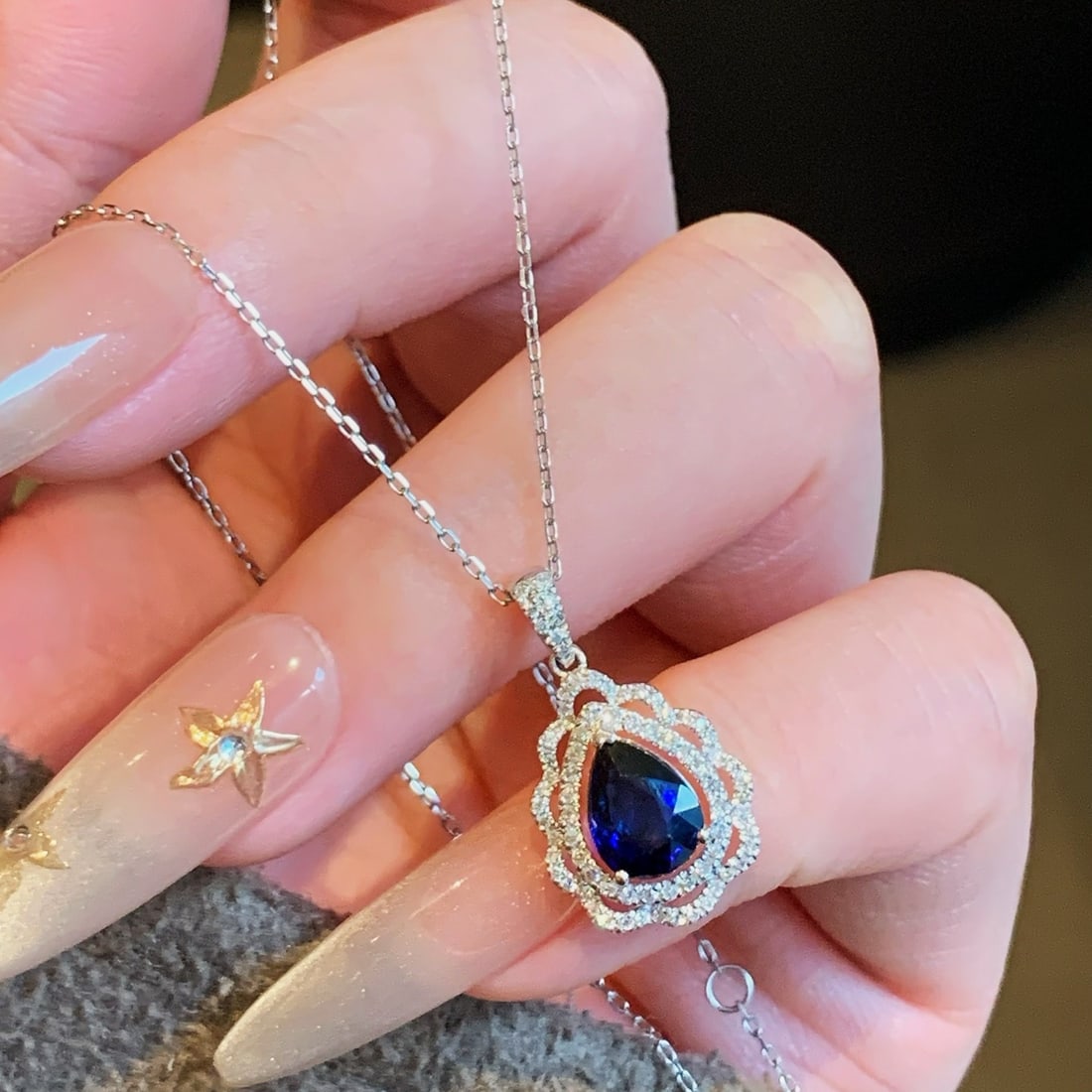 14k Gold 1.71 Ctw Natural Sapphire & Diamond Pendant( Without Chain ) - 7