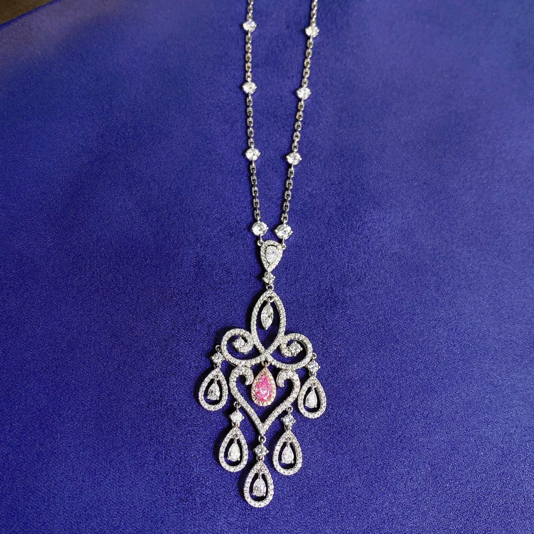 Gia Certified 14k Gold 4.32 Ctw Natural Pink Diamond & Diamond Necklace - 2