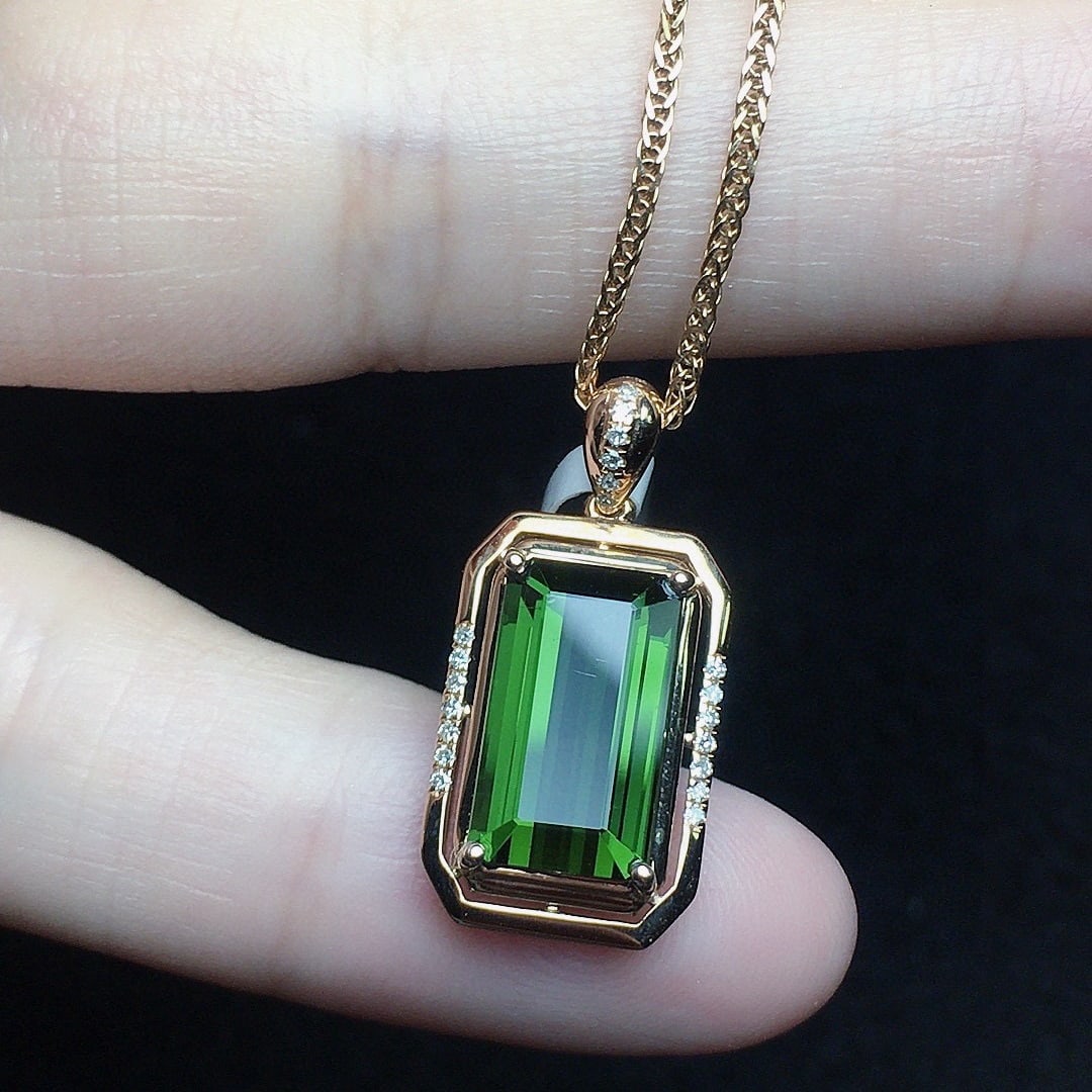 14k Gold 3.27 Ct Natural Tourmaline & Diamond Pendant( Without Chain ) - 2