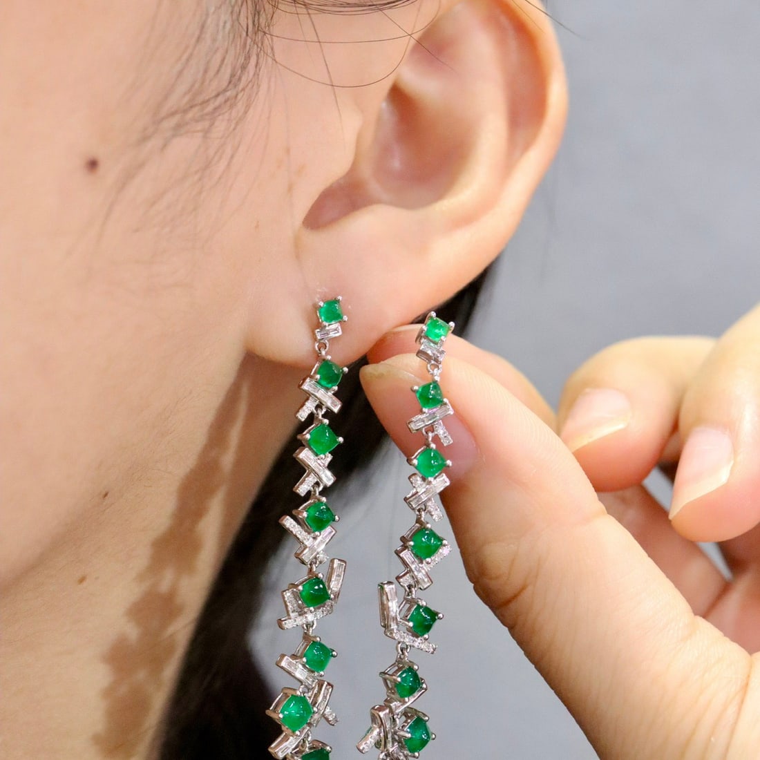 14k Gold 3.57 Ctw Vivid Green Natural Emerald & Diamond Earrings - 2