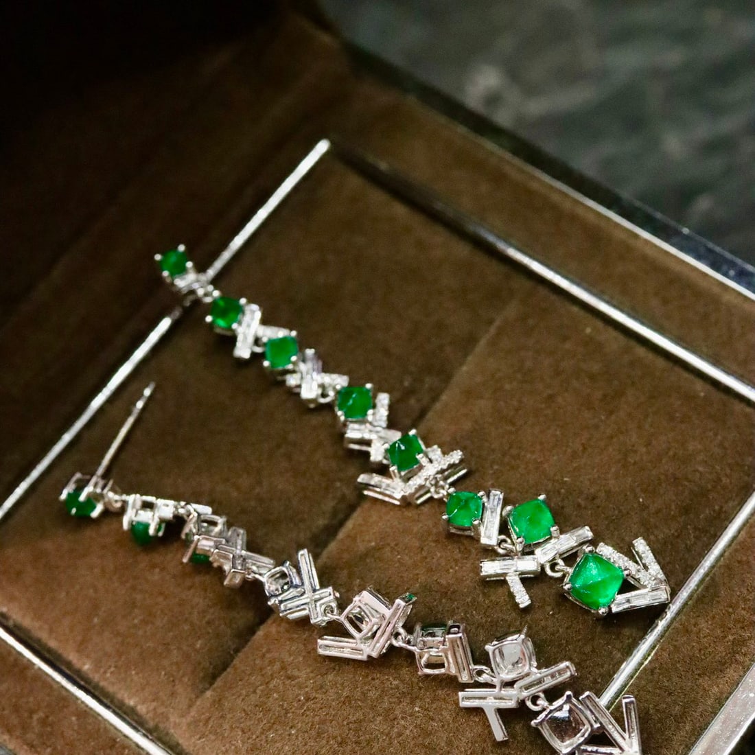 14k Gold 3.57 Ctw Vivid Green Natural Emerald & Diamond Earrings - 6