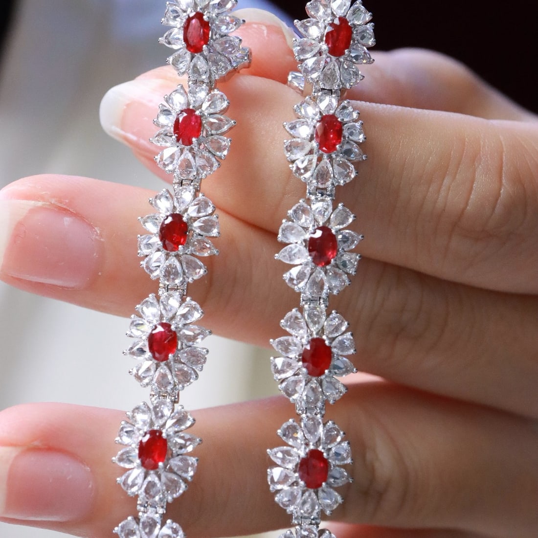 14k Gold 9.36 Ctw Natural Ruby & Sapphire Earrings - 2